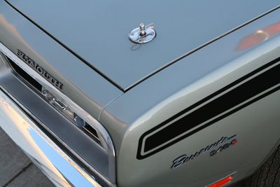 ’69 Barracuda Formula S three quarters front left detail Barracuda badge