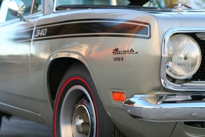 ’69 Barracuda Formula S three quarters left front detail Barracuda badge